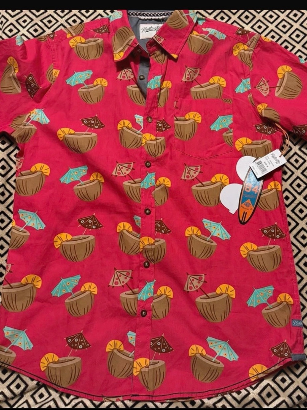 Huntington Tropical Coconut Cocktail Button-Up Shirt in Bright Pink